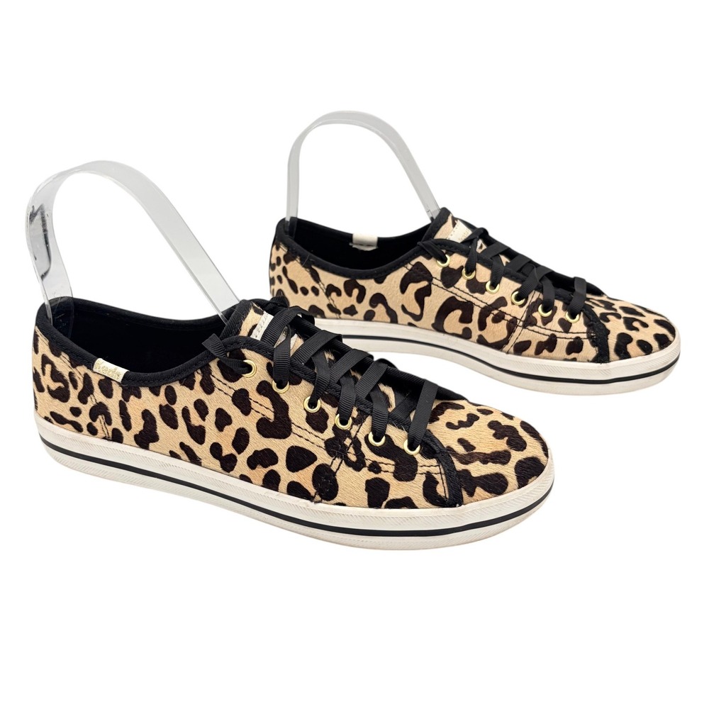 Kate Spade Keds Sneakers 7.5 Leopard Print Calf‎ Hair Champion Low Top Lace Tan